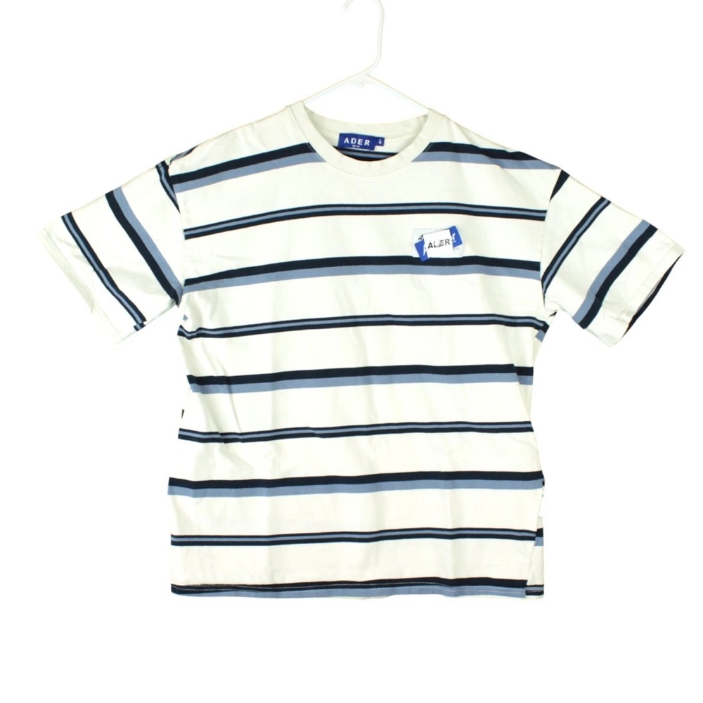 Ader Error Crew Neck T Shirt Mens L / A2 White Blue Striped Unique Logo Designer